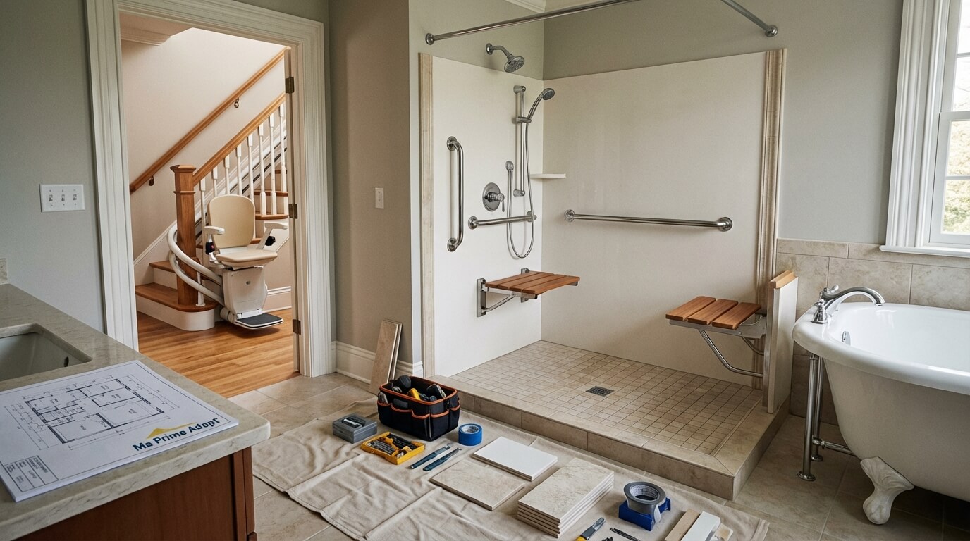 Travaux éligibles douche sécurisée monte-escalier adaptation logement