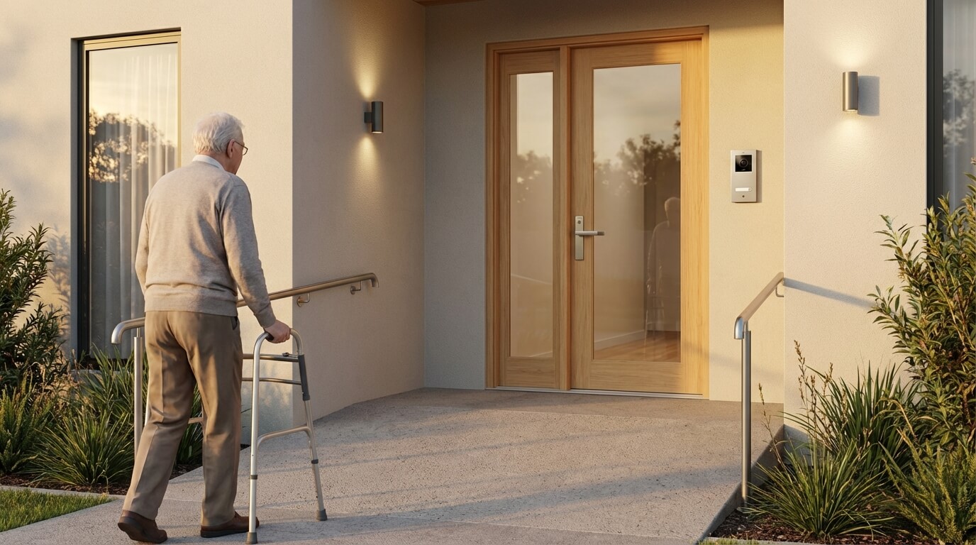 Porte entrée PMR sécurisée avec accès adapté