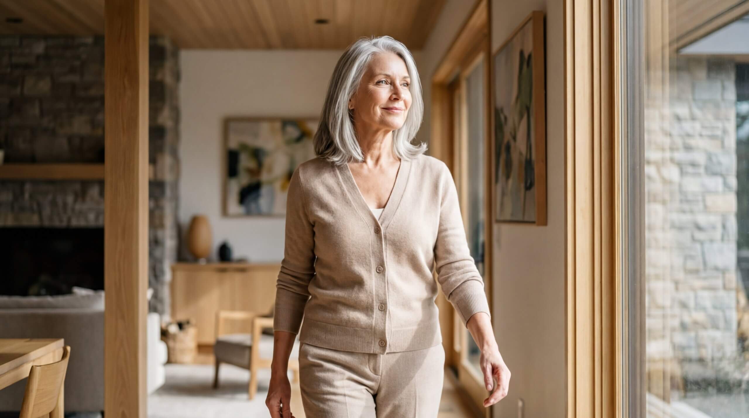 Senior femme domicile quotidien confort intérieur maison