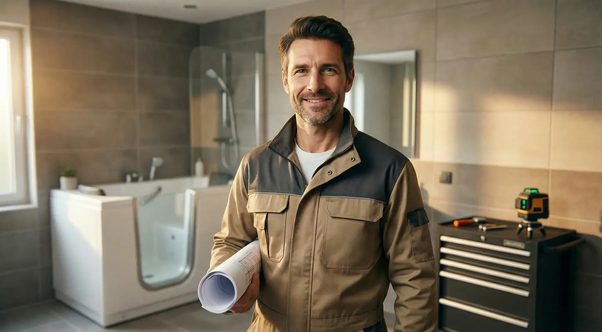 Installation technique baignoire à porte salle bain