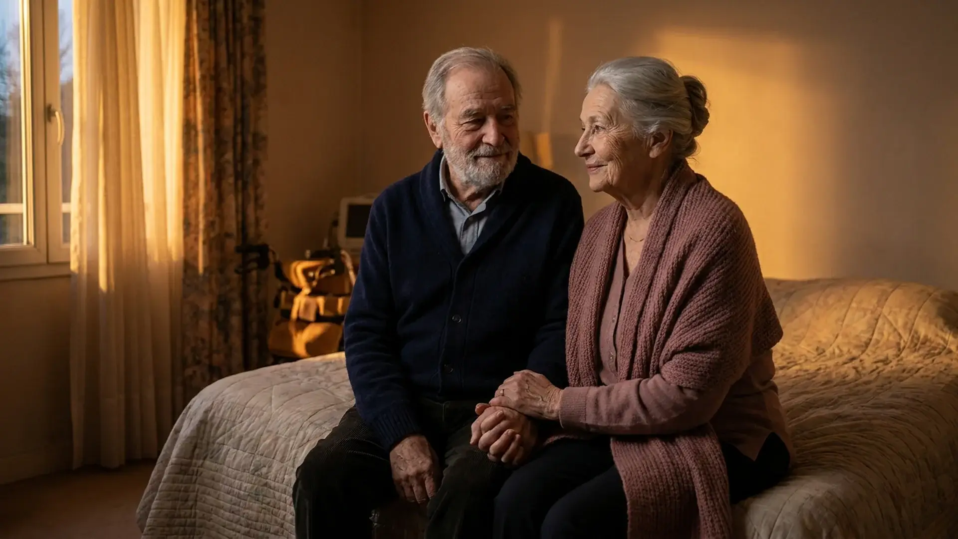 Couple senior crepuscule complicite chambre