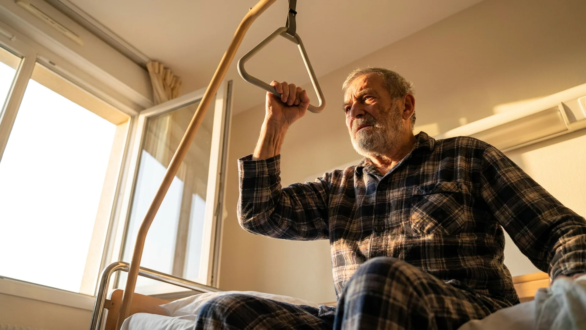 Homme senior redressement matin fierte potence