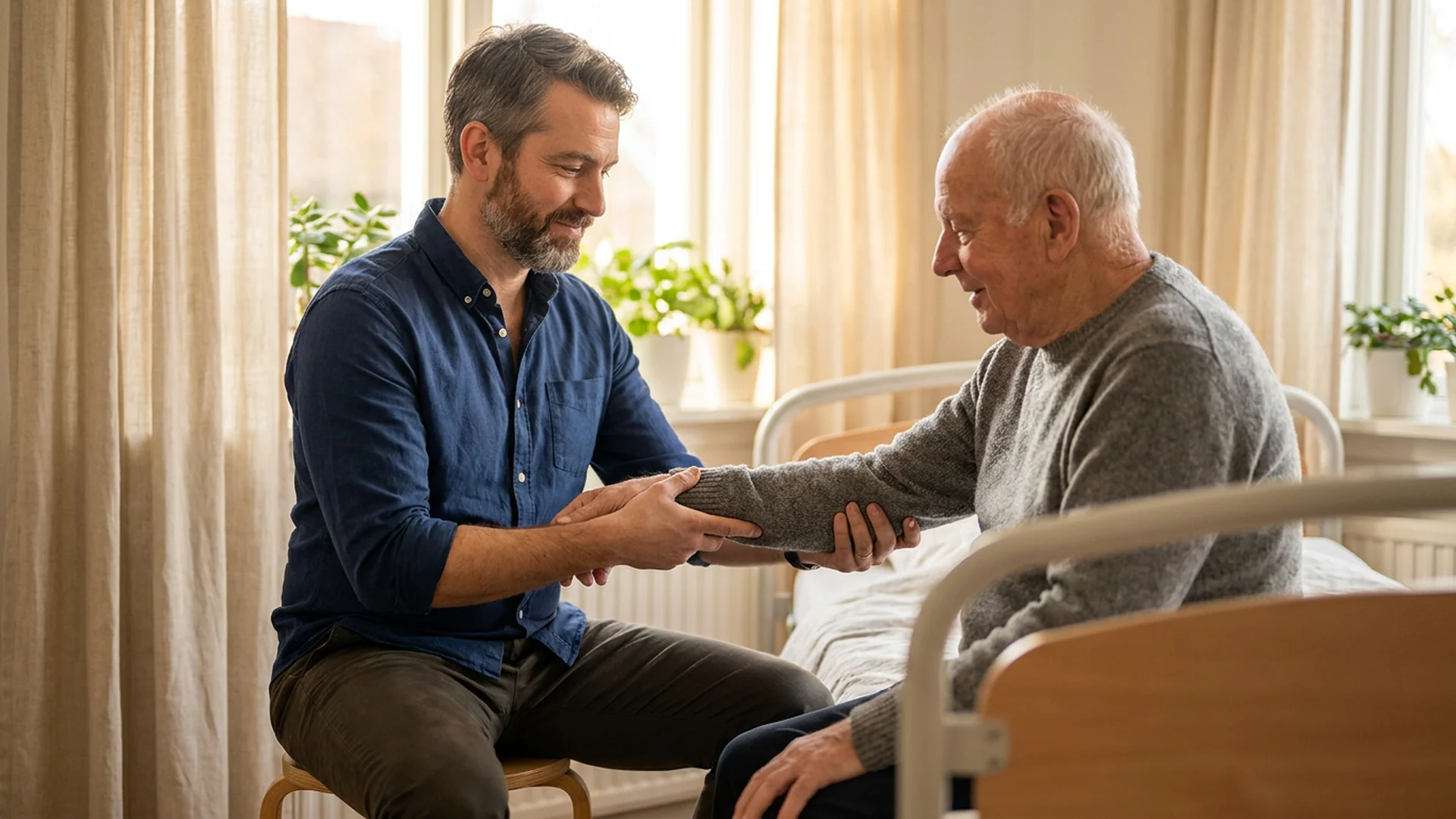 Kine civil soin doux patient senior lit