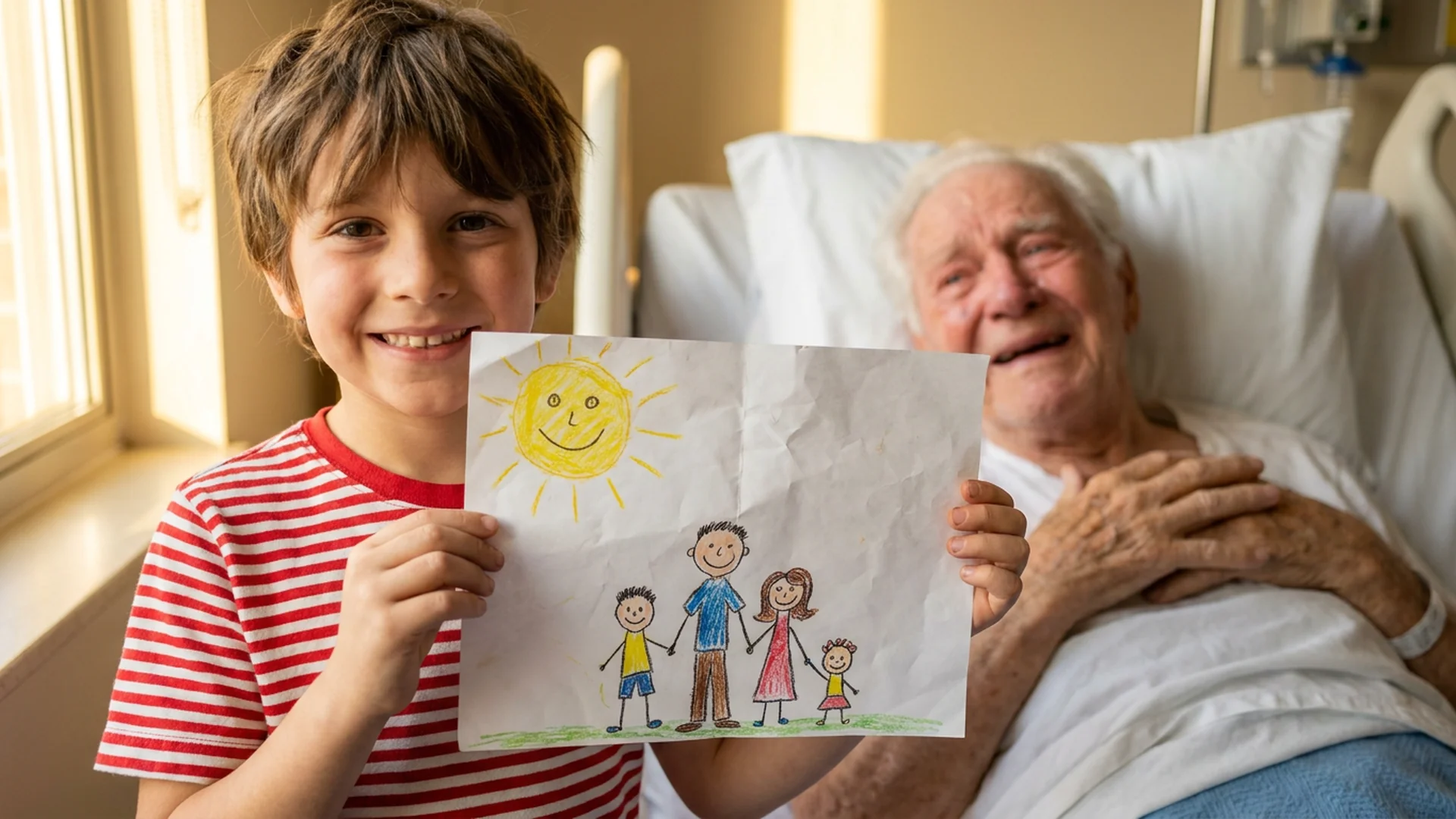 Petit fils dessin grand pere joie chambre