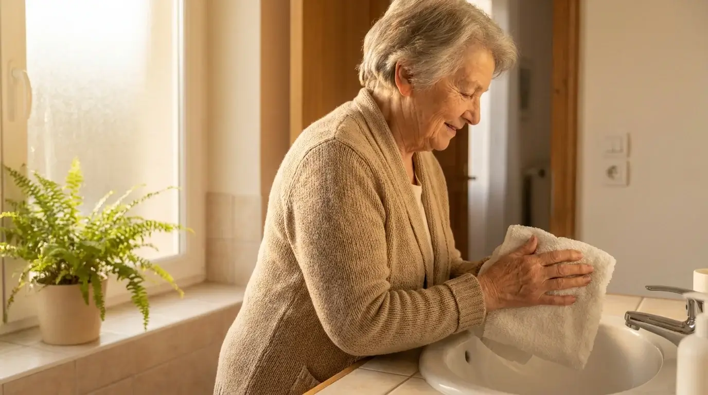 Senior femme sécurité prise salle bain