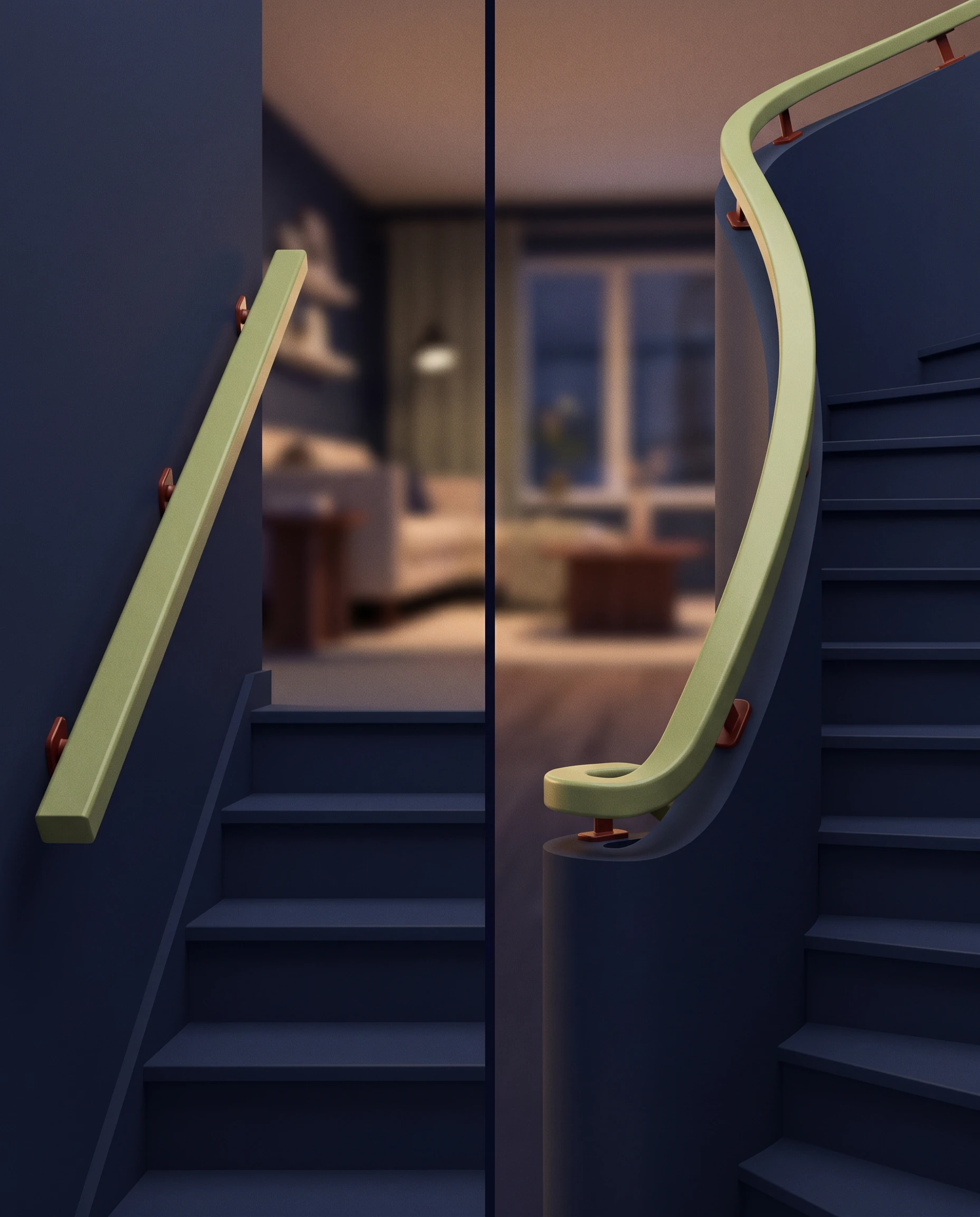 Comparaison entre un monte-escalier droit à rail rectiligne et un modèle tournant à rail courbé