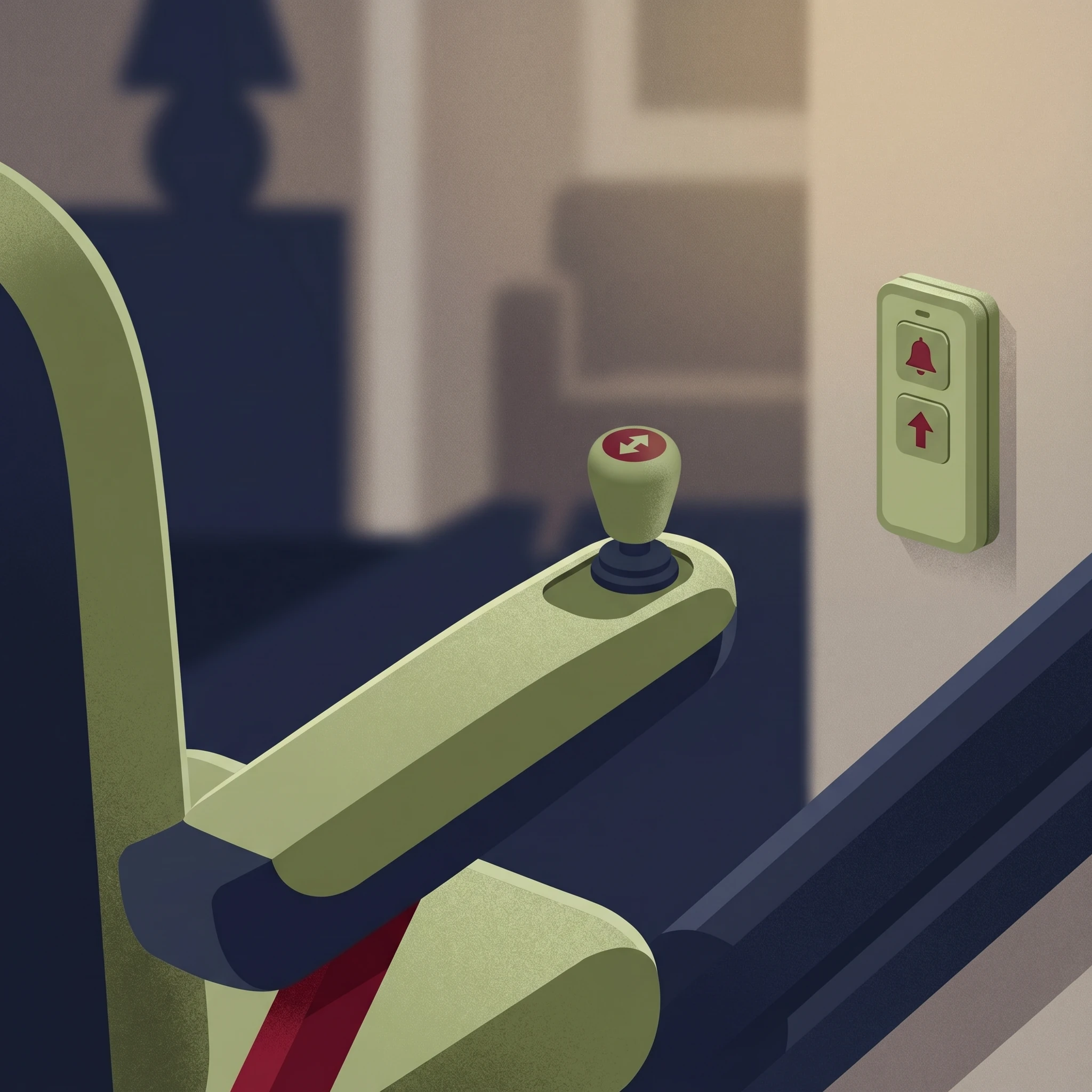 Commande à joystick d’un monte-escalier sur l’accoudoir
