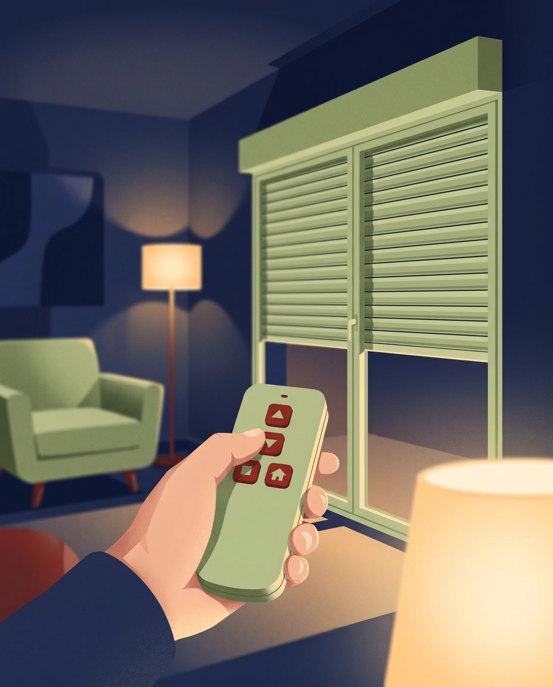 Volet roulant radio piloté par télécommande sans fil dans une maison adaptée aux seniors