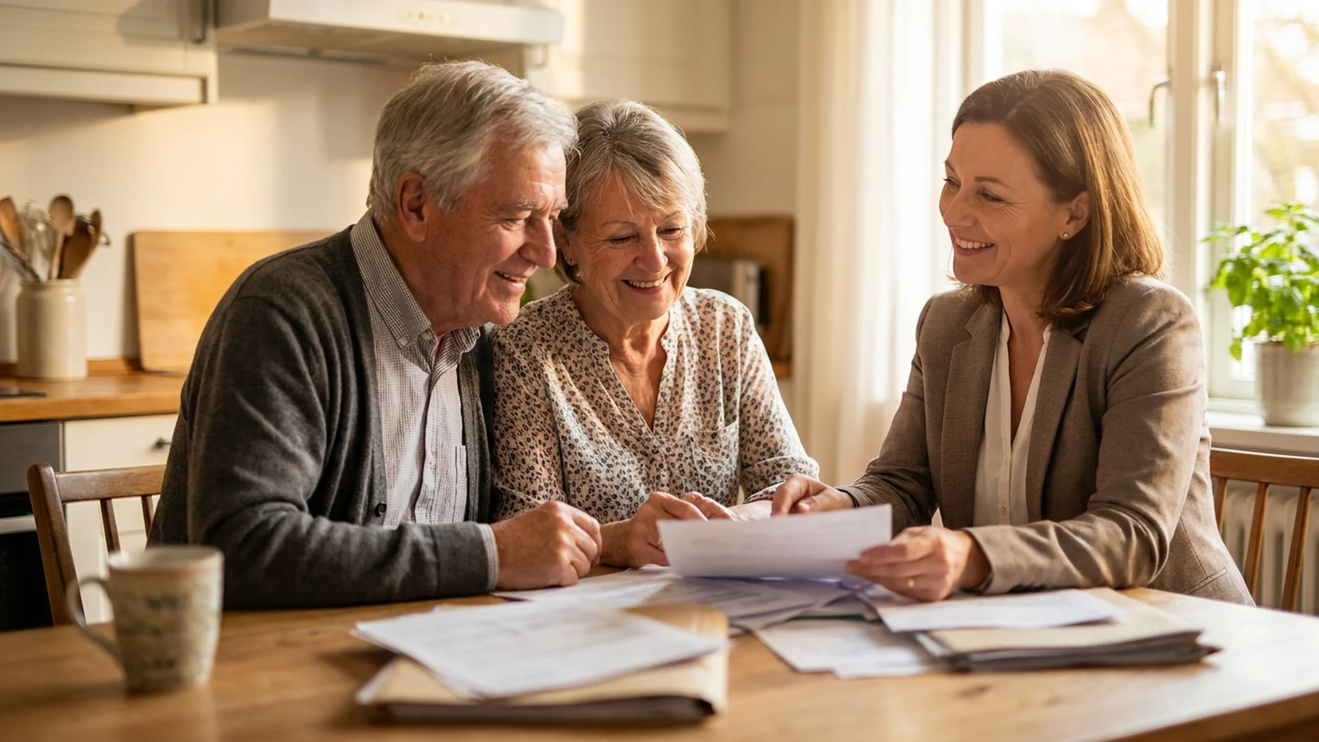 Couple senior prepare un dossier d aide avec une conseillere